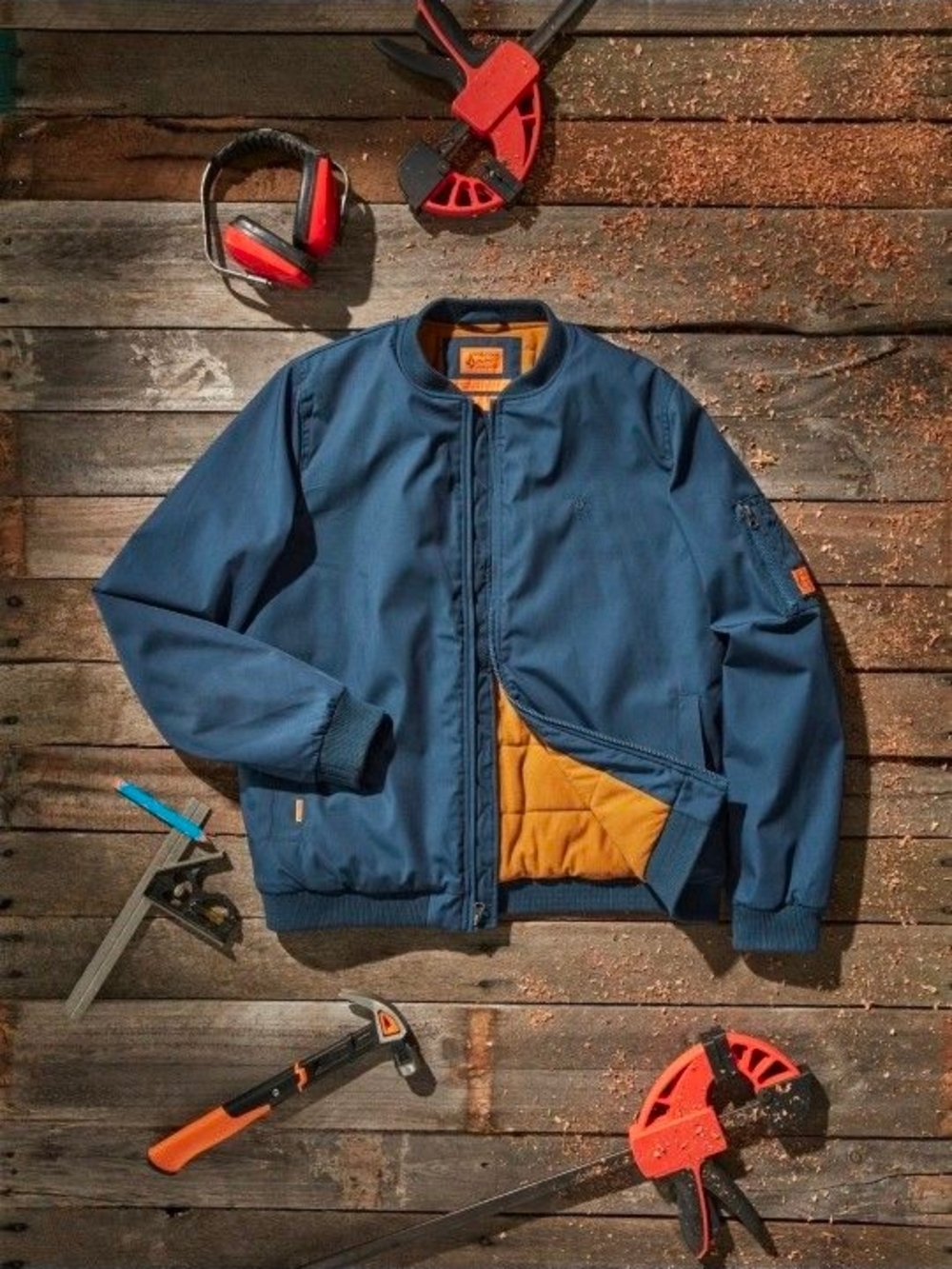 Men's Volcom Navy Bomber Jacket with Orange Lining: M
